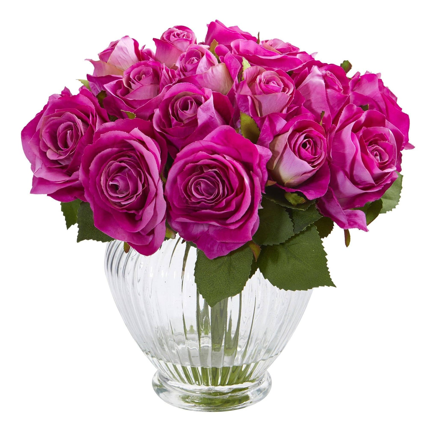9” Rose Artificial Floral Arrangement in Elegant Glass Vase