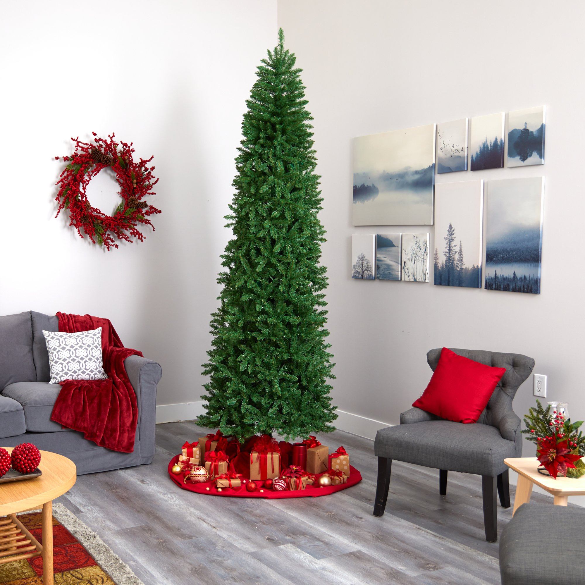 9' Slim Green Mountain Pine Artificial Christmas Tree with 600