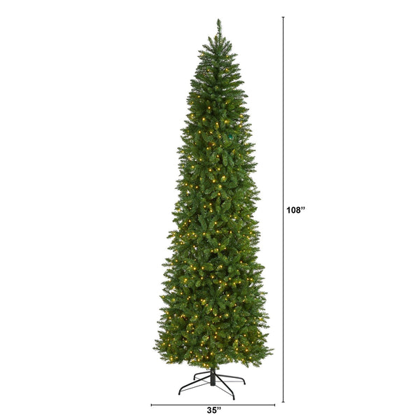9’ Slim Green Mountain Pine Artificial Christmas Tree with 600 Clear ...