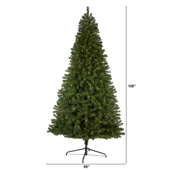 9’ Virginia Fir Artificial Christmas Tree with 600 Clear Lights and 1453 Bendable Branches