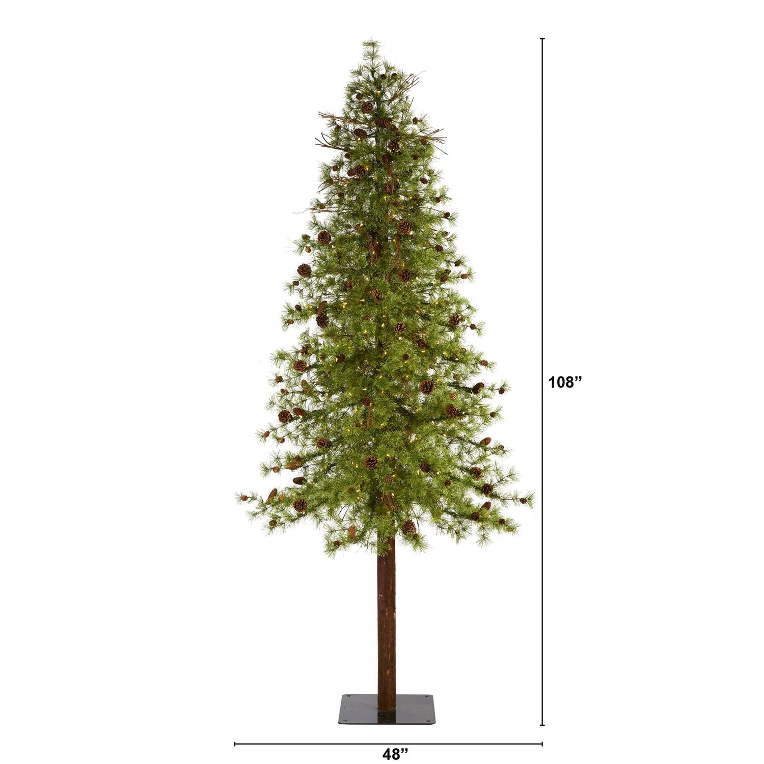 9' Wyoming Alpine Artificial Christmas Tree with 300 Clear (multifunction) LED Lights and Pine Cones on Natural Trunk