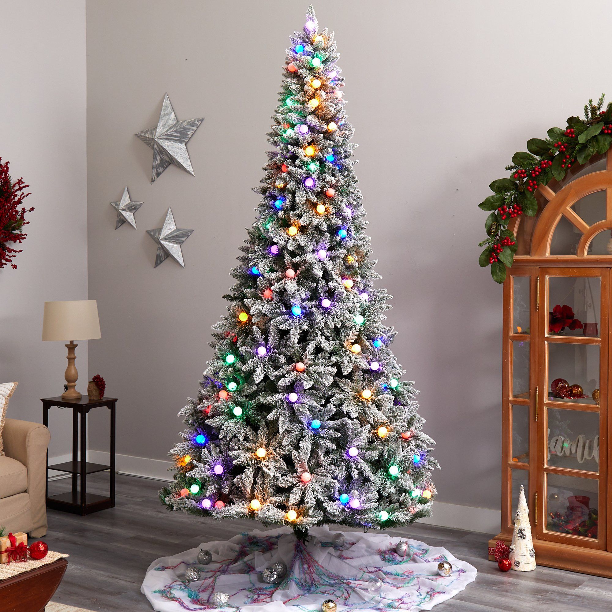 9.5' Flocked British Columbia Mountain Fir Tree with 150