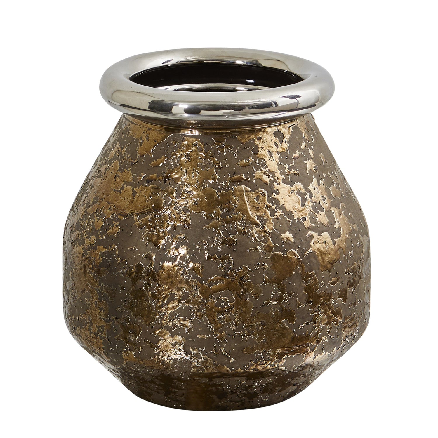 9.5” Textured Bronze Vase with Silver Rim