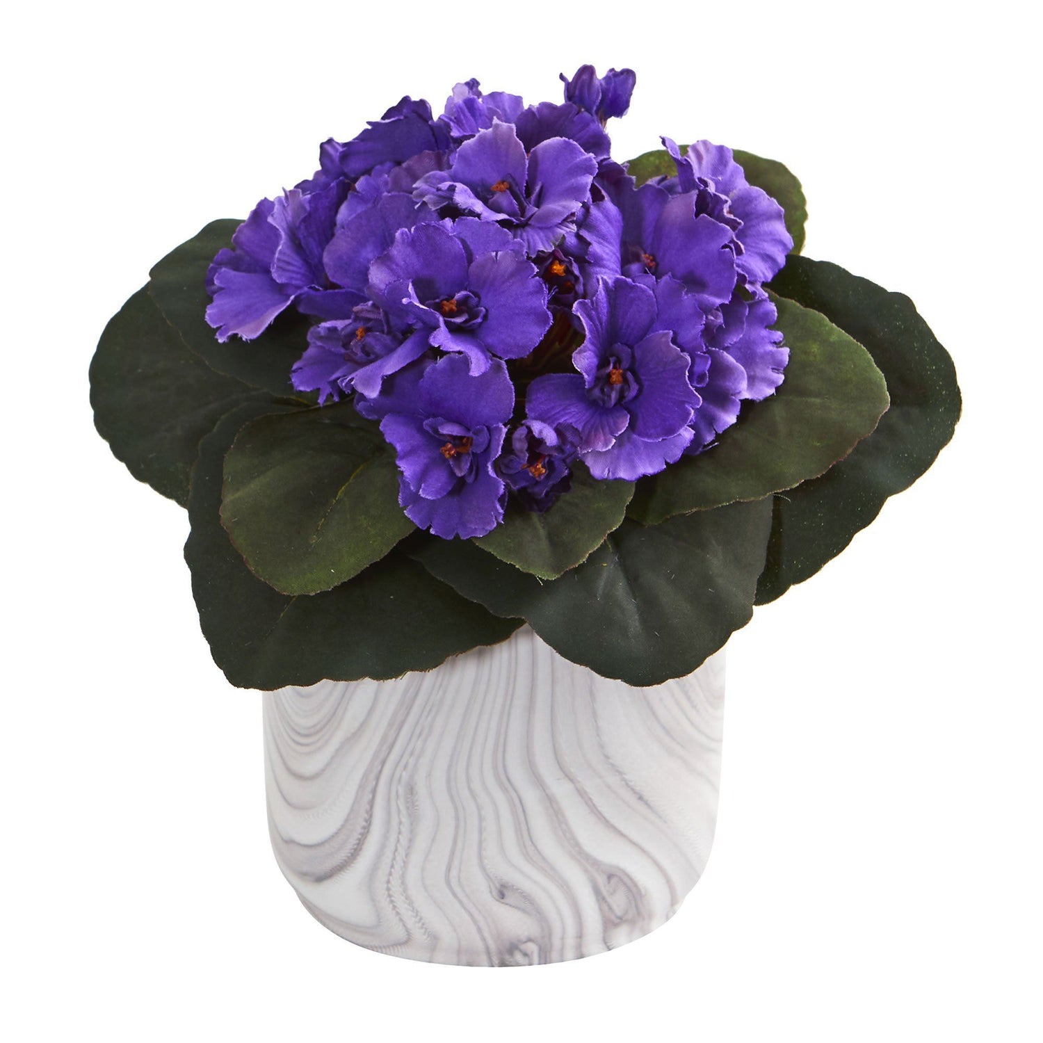 African Violet Artificial Plant in Marble Vase (Set of 2)
