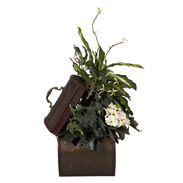 African Violet, Dieffenbachia & Ivy w/Chest Silk Plant