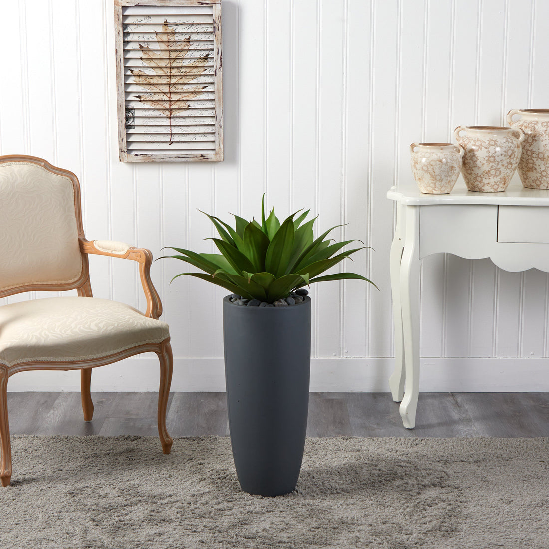 large gray indoor planter Agave in Gray Cylinder Planter