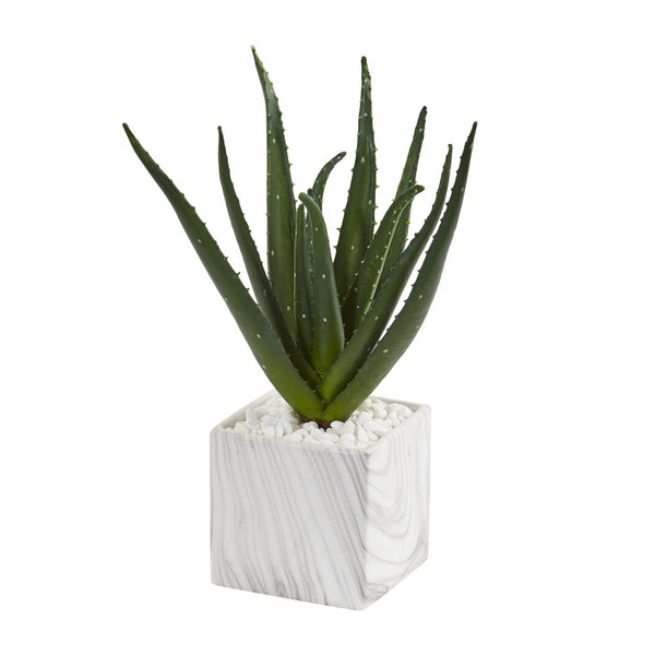 Aloe Artificial Plant in Marble Finish Vase
