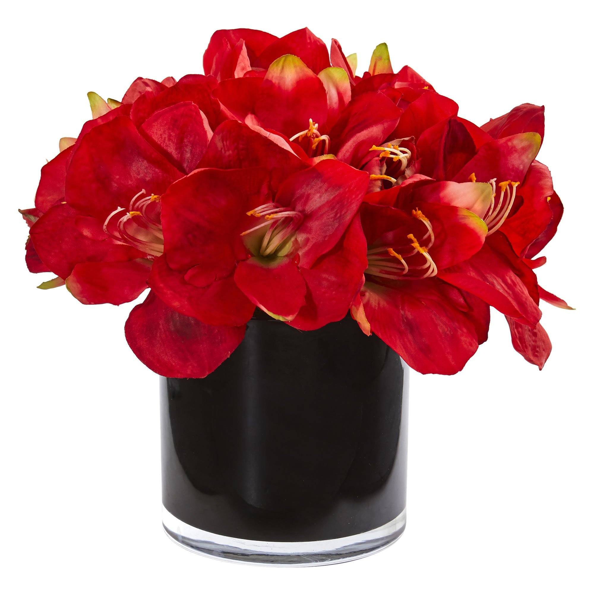 Amaryllis Artificial Arrangement in Glossy Cylinder 1872 Nearly Natural