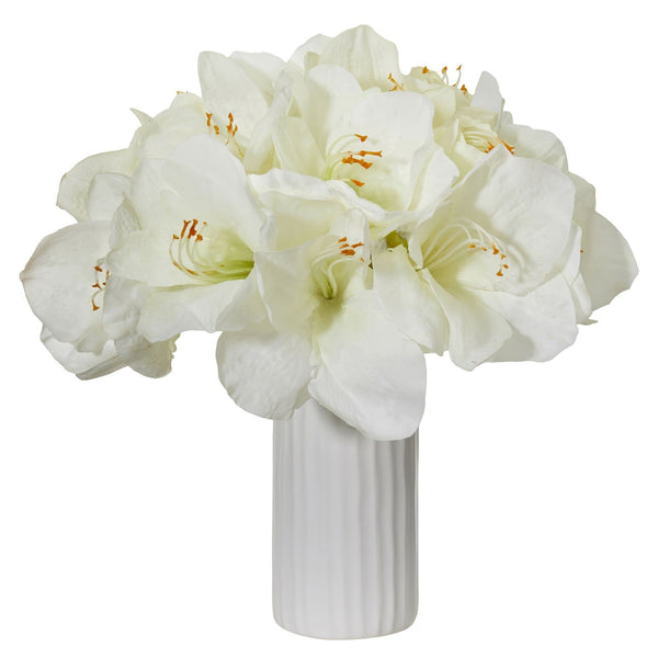 Amaryllis Artificial Arrangement in White Vase