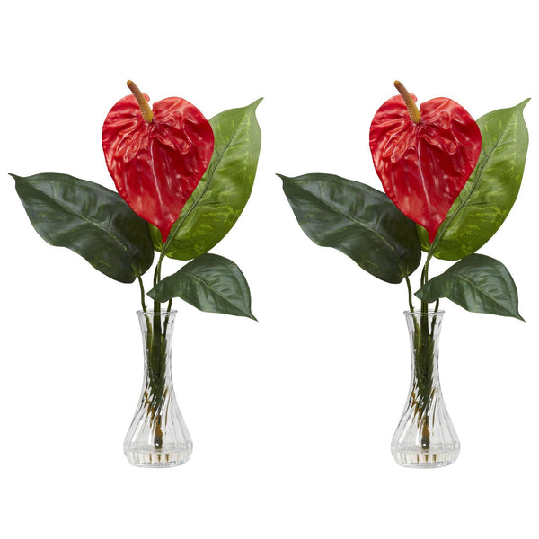 Anthurium w/Bud Vase Silk Flower Arrangement (Set of 2)