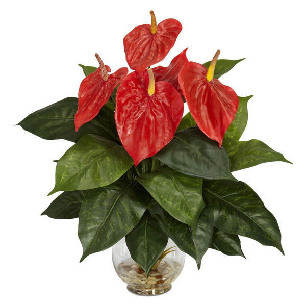anthurium in glass Anthurium w/Fluted Glass Bowl Silk Plant