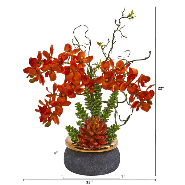 Autumn Phalaenopsis Orchid and Succulent Artificial Arrangement in Vase