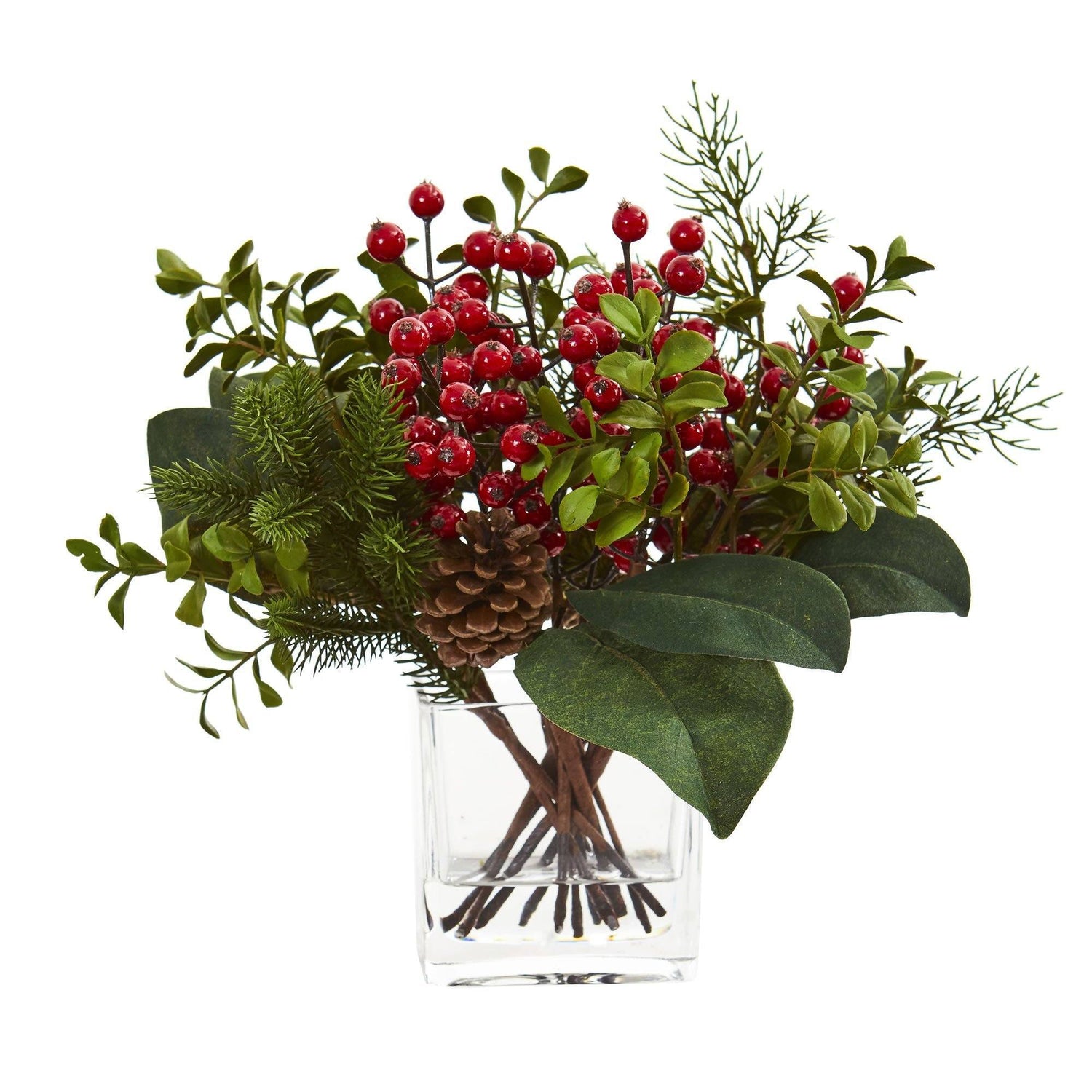 Berry, Pine and Boxwood Artificial Arrangement