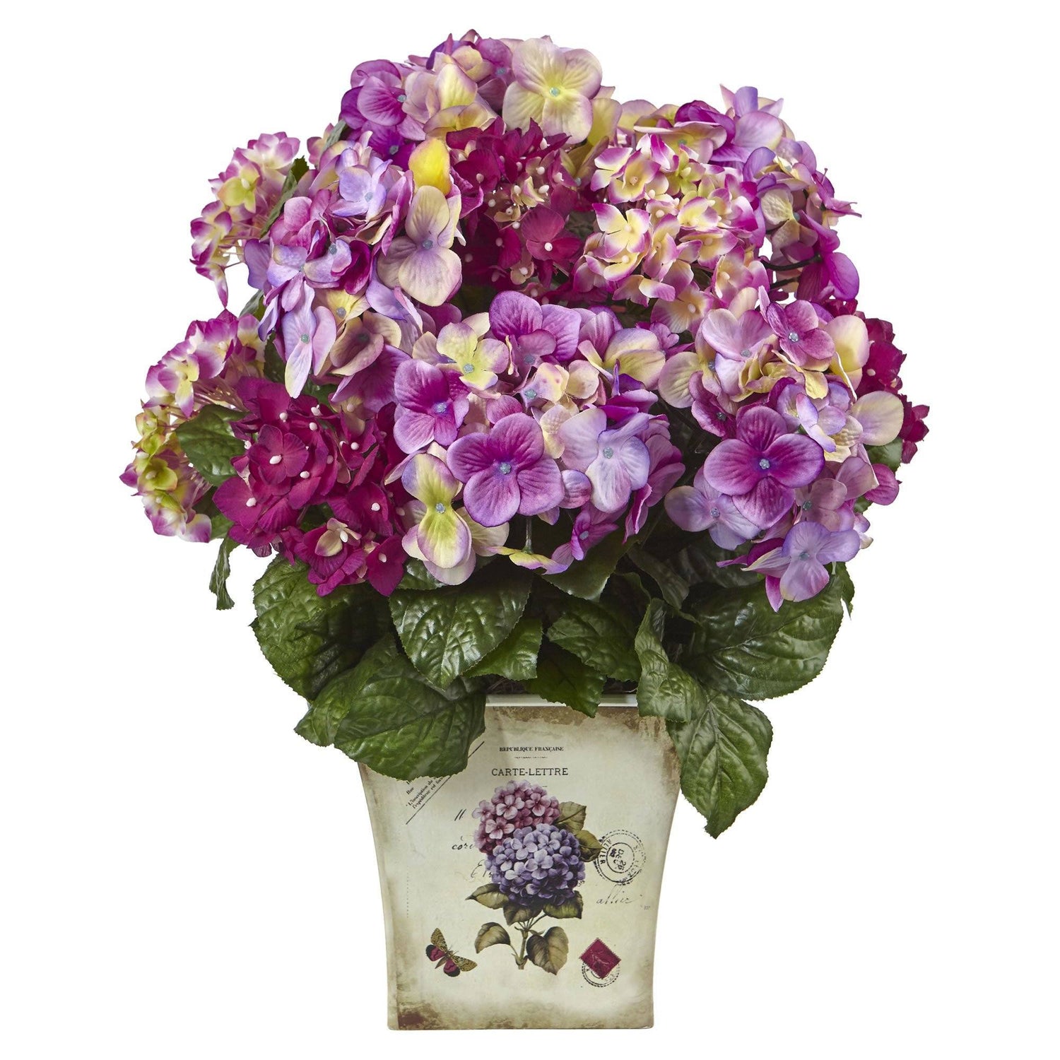 Blue, Purple, White Hydrangea w/Floral Planter