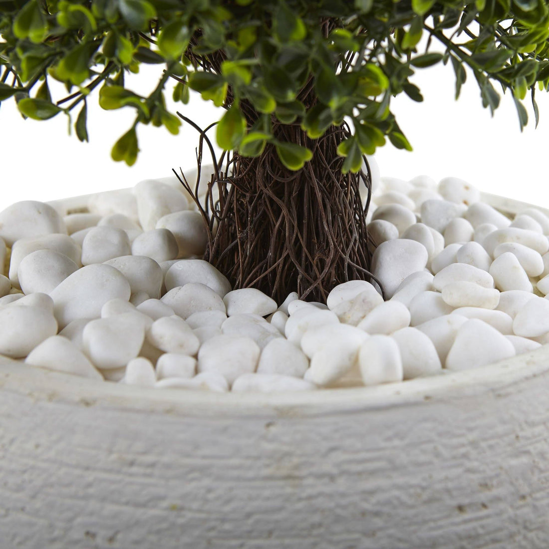 white rocks for potted plants Nearly Natural UV Resistant Boxwood Topiary with White Planter