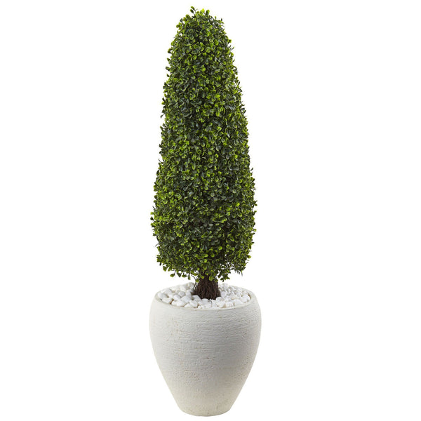 Boxwood Topiary with White Planter UV Resistant (Indoor/Outdoor)