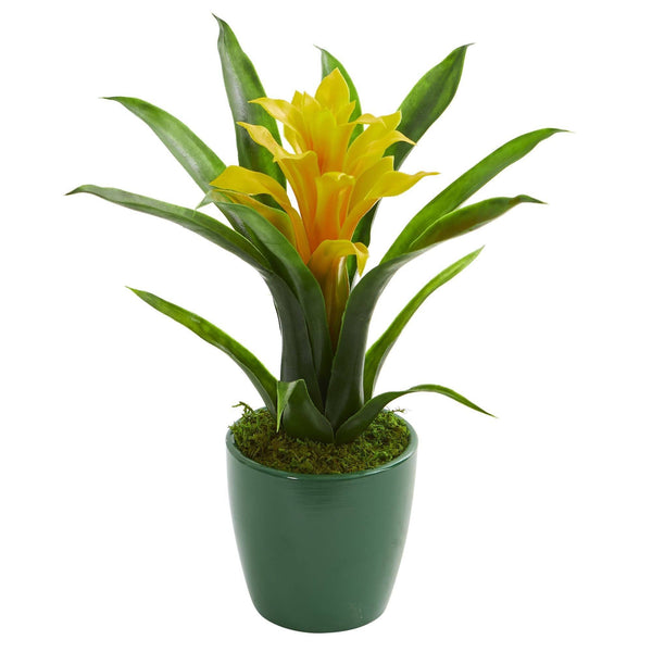 Bromeliad Artificial Plant in Green Planter (Set of 3)