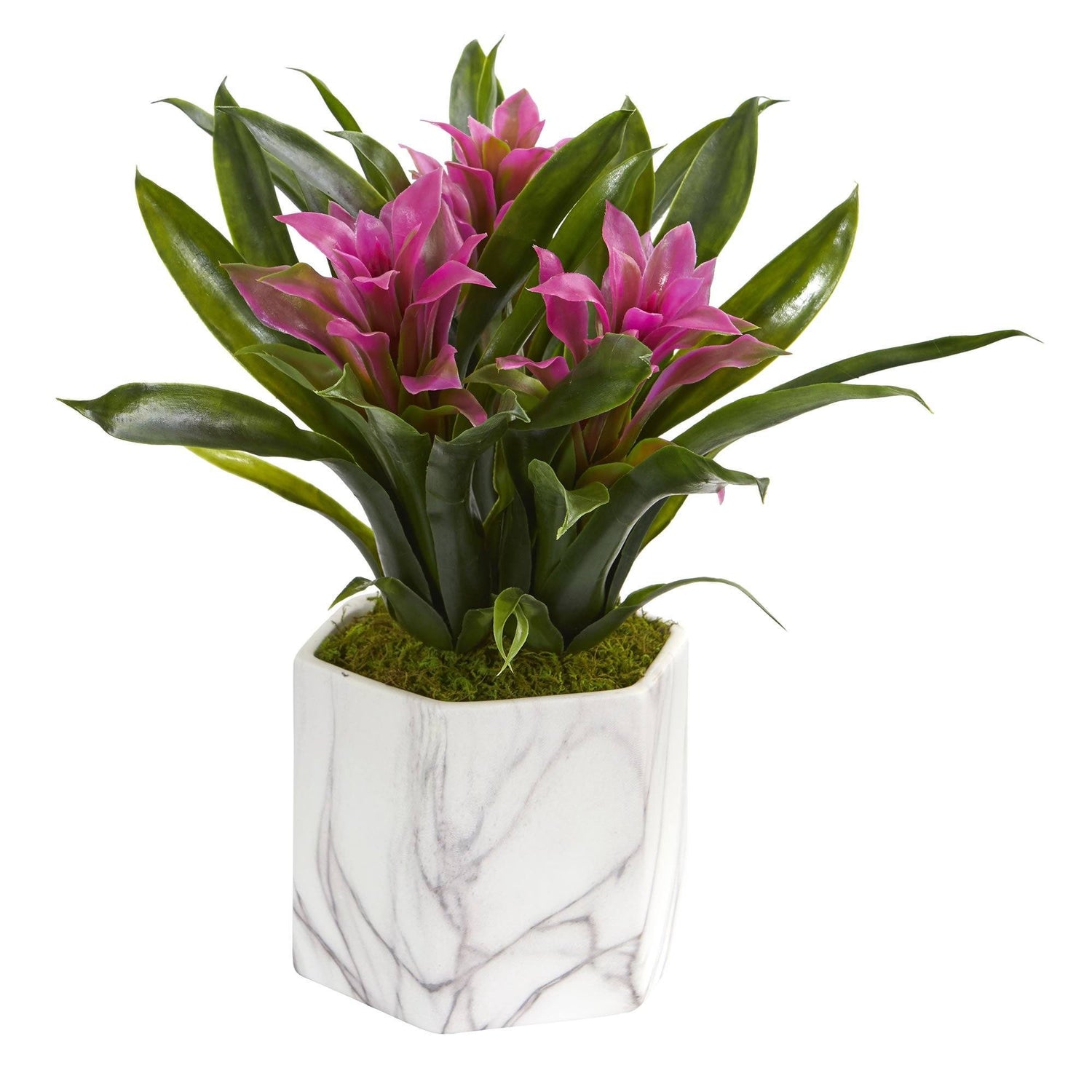 Bromeliad Artificial Plant in Marble Finished Vase