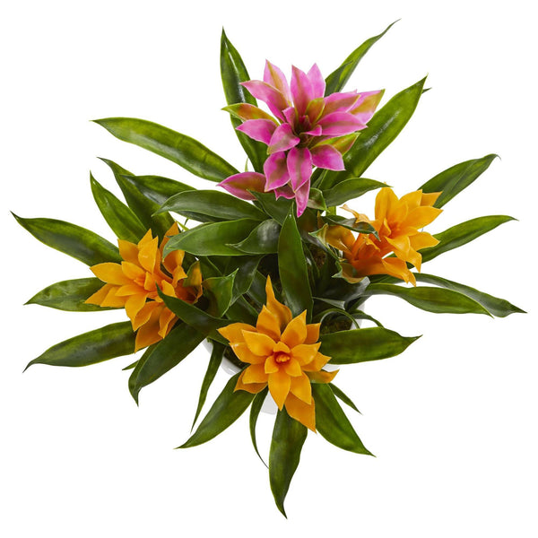 Bromeliad Artificial Plant in White  Vase