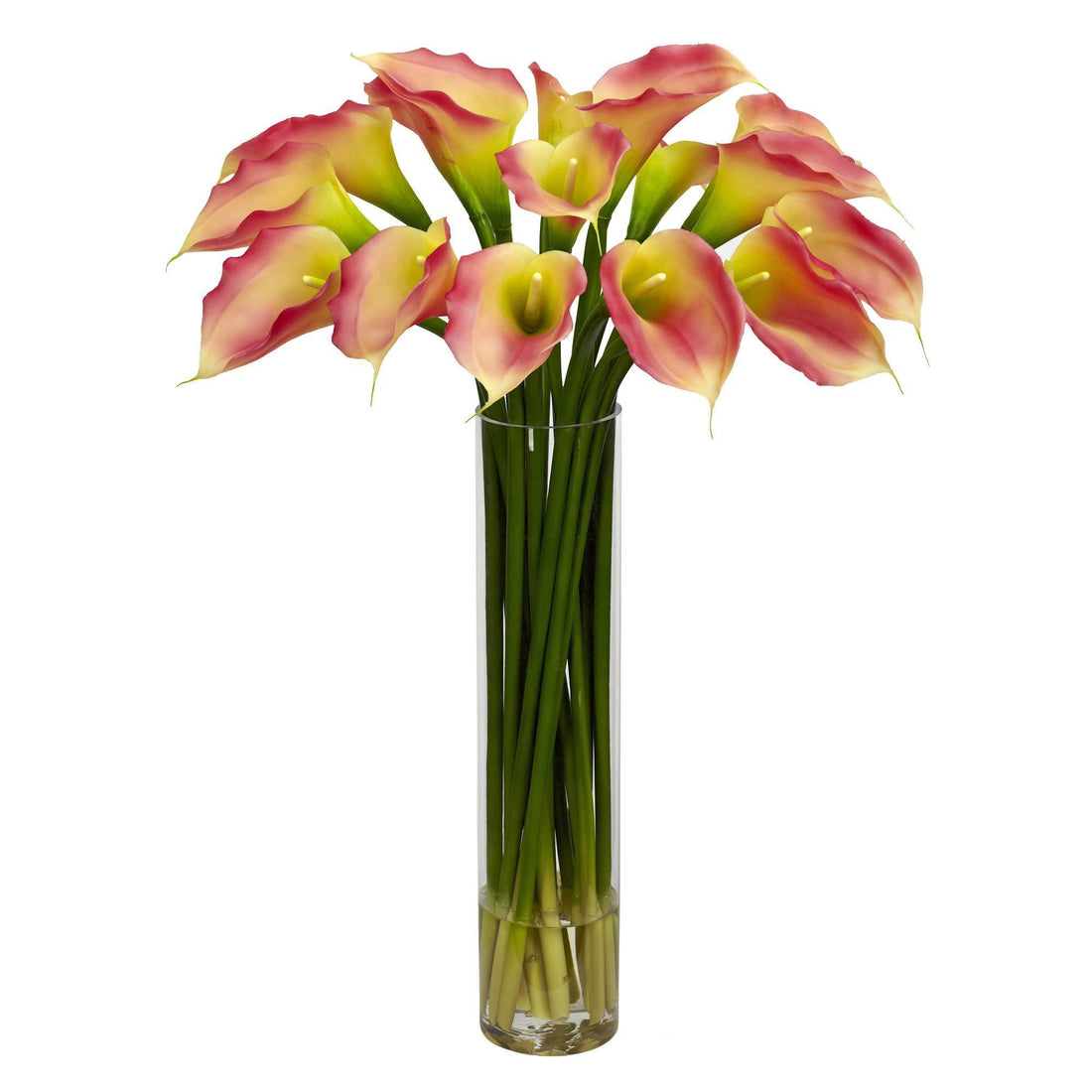 cylinder shaped lilly peace lily Calla Lilly w/Cylinder Silk Flower Arrangement 1251 Nearly Natural