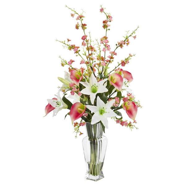 Calla, Lily and Cherry Blossom Artificial Arrangement