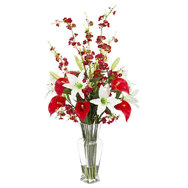 Calla, Lily and Cherry Blossom Artificial Arrangement