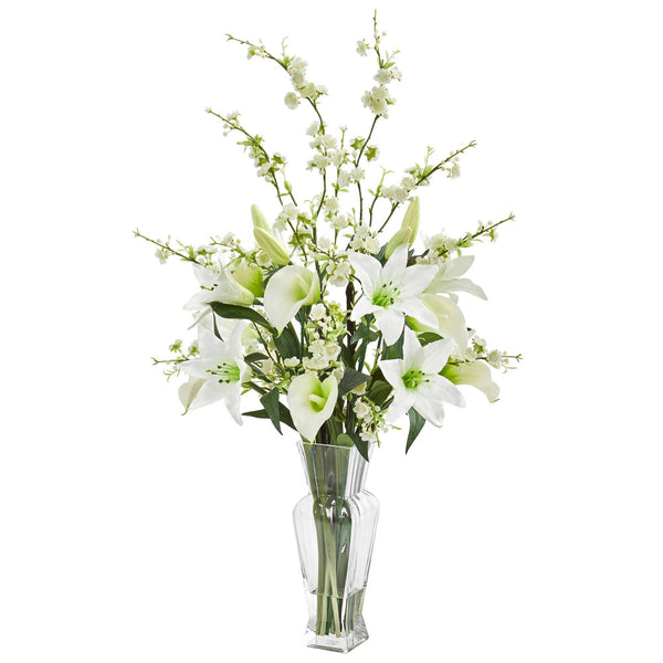 Calla, Lily and Cherry Blossom Artificial Arrangement