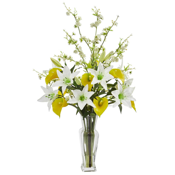 Calla, Lily and Cherry Blossom Artificial Arrangement