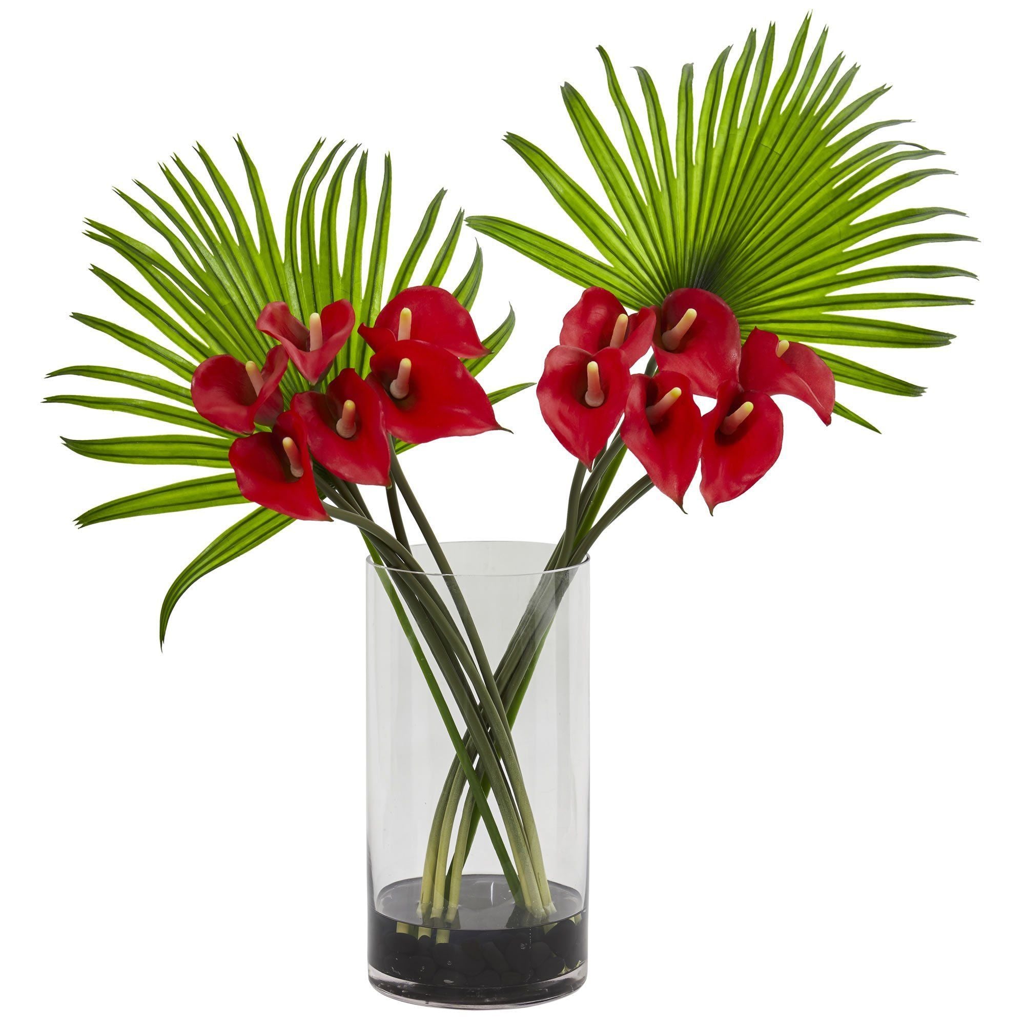 Calla Lily and Fan Palm Artificial Arrangement in Cylinder Glass 1524 ...