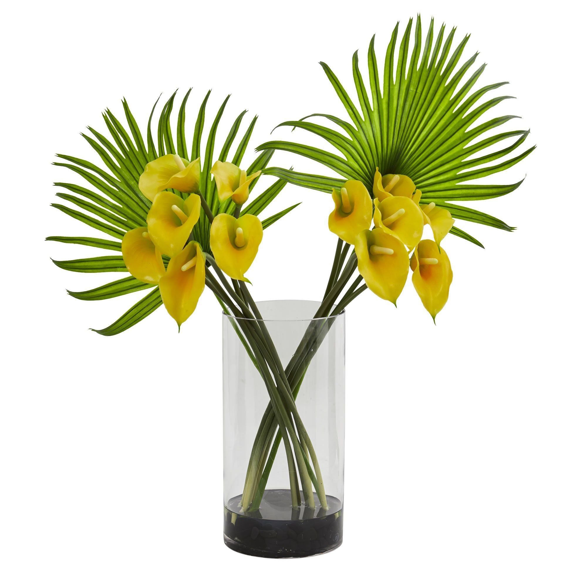 Calla Lily and Fan Palm Artificial Arrangement in Cylinder Glass 1524 ...