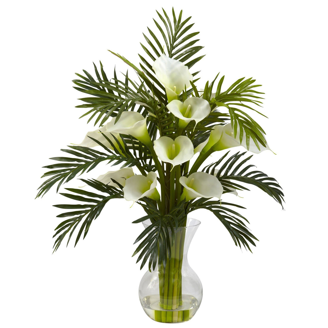 what plants look good with calla lilies Calla Lily & Palm Combo 1301 Nearly Natural