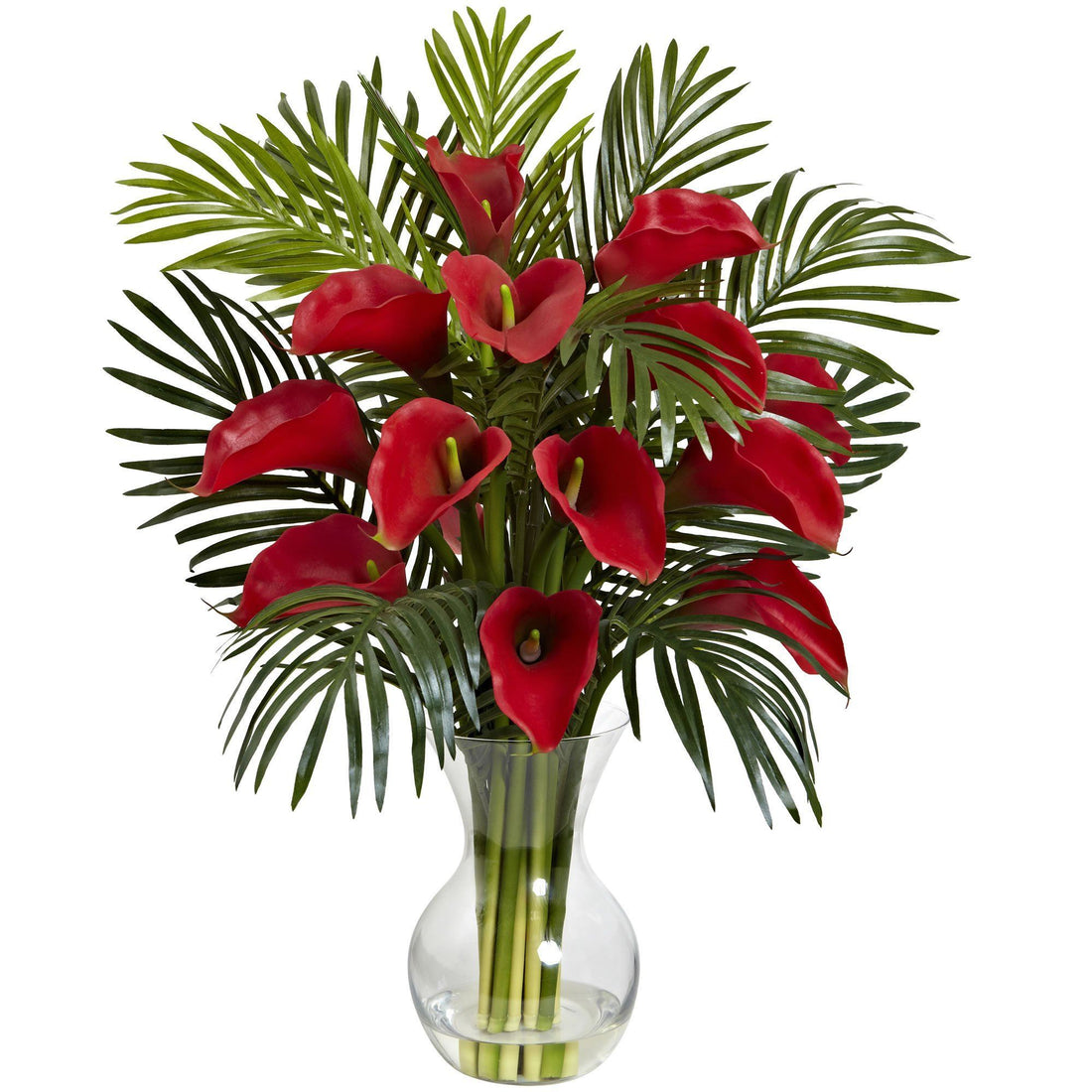 what plants look good with calla lilies Calla Lily & Palm Combo 1301 Nearly Natural
