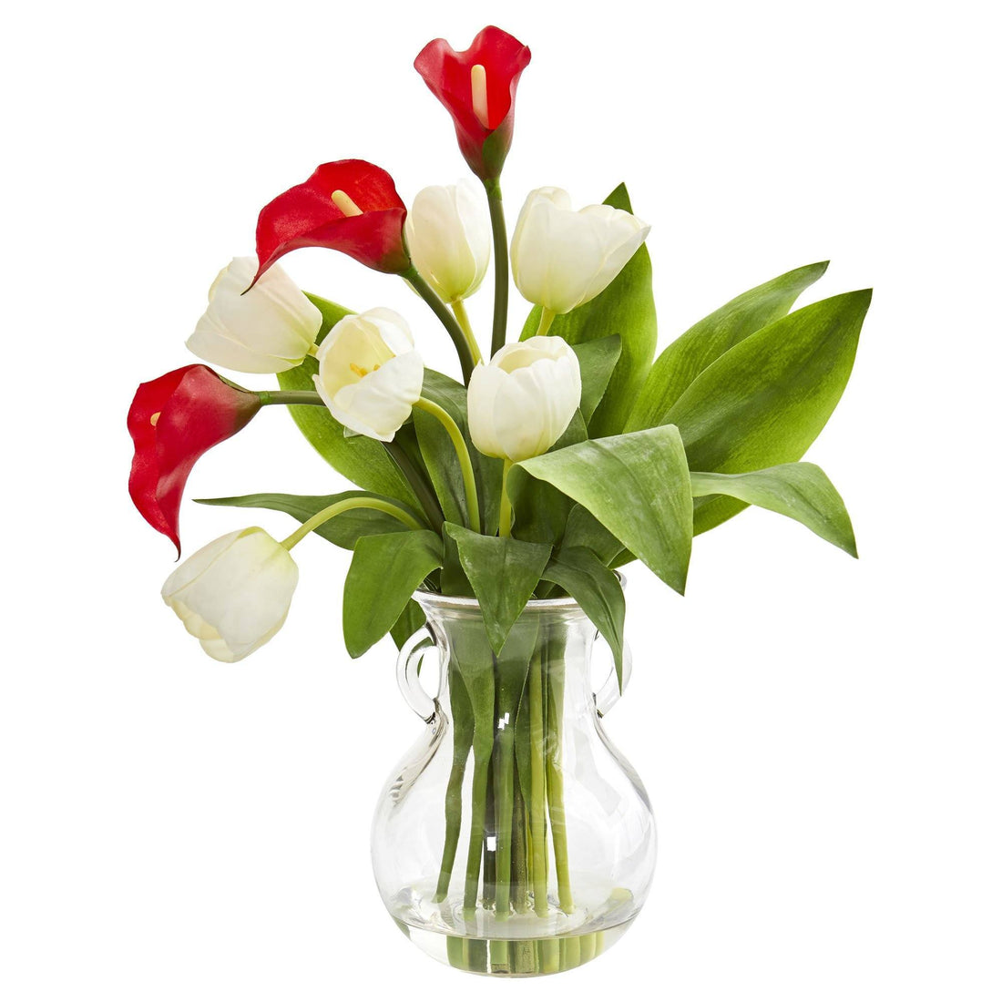 nearly natural mini calla lily silk flower arrangement Calla Lily & Tulips Artificial Arrangement in Decorative Vase