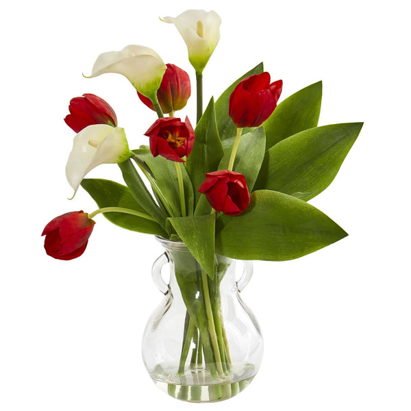 Calla Lily & Tulips Artificial Arrangement in Decorative Vase
