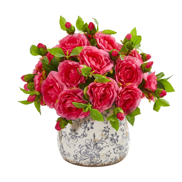Camellia Artificial Arrangement in Decorative Vase