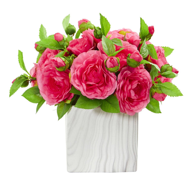 Camellia Artificial Arrangement in Marble Finished Vase