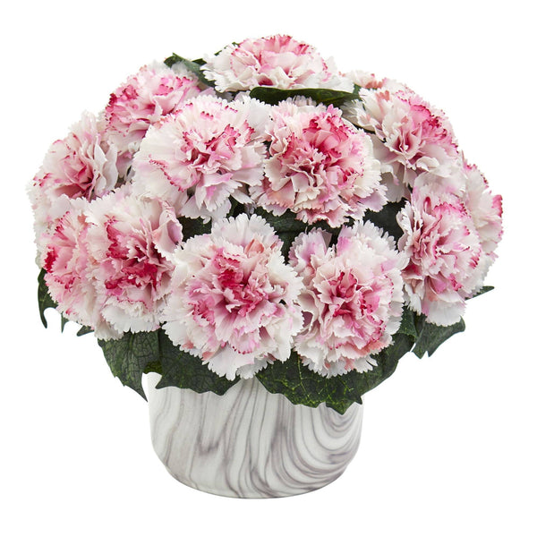 Carnation Artificial Arrangement in Marble Finished Vase