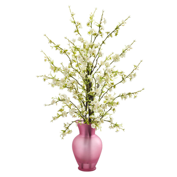 Cherry Blossom Artificial Arrangement in Rose Vase
