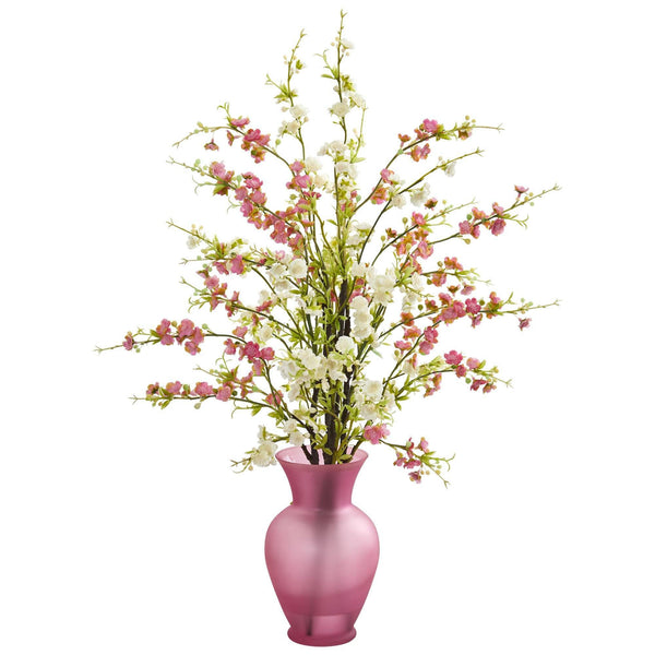 Cherry Blossom Artificial Arrangement in Rose Vase