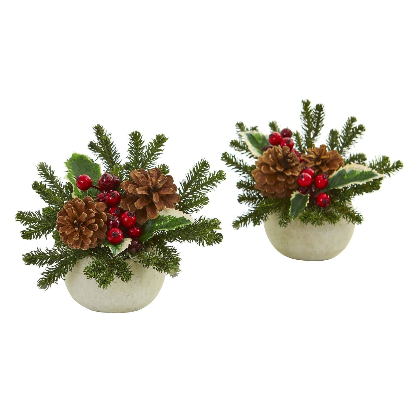 Christmas Inspired Artificial Arrangement in Ceramic Vase (Set of 2 ...