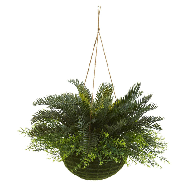 Cycas Artificial Plant in Mossy Hanging Basket (Indoor/Outdoor)