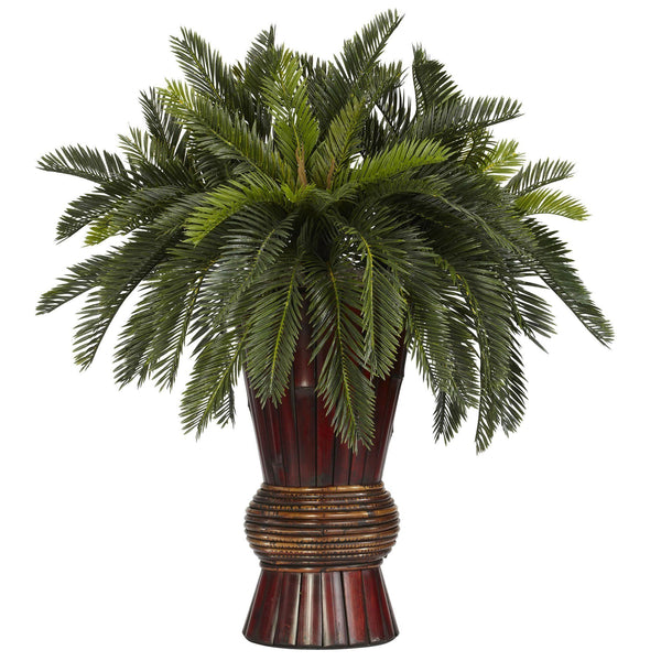 Cycas w/Bamboo Vase Silk Plant
