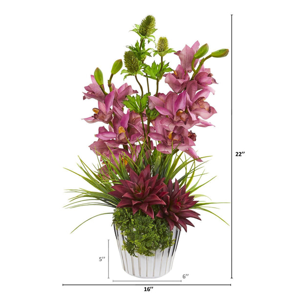 Cymbidium Orchid, Agave and Thistle Artificial Arrangement