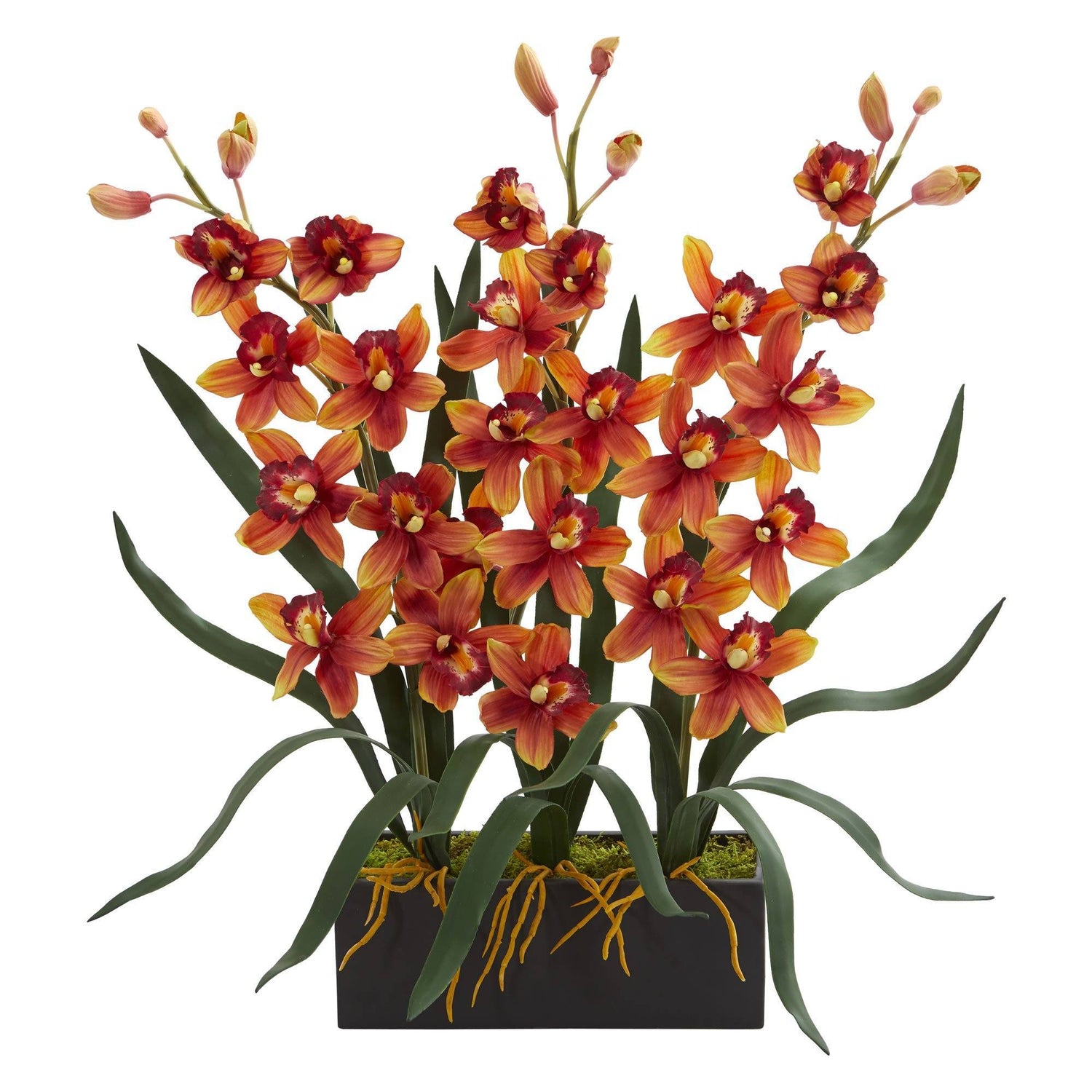 Cymbidium Orchid Artificial Arrangement in Black Vase