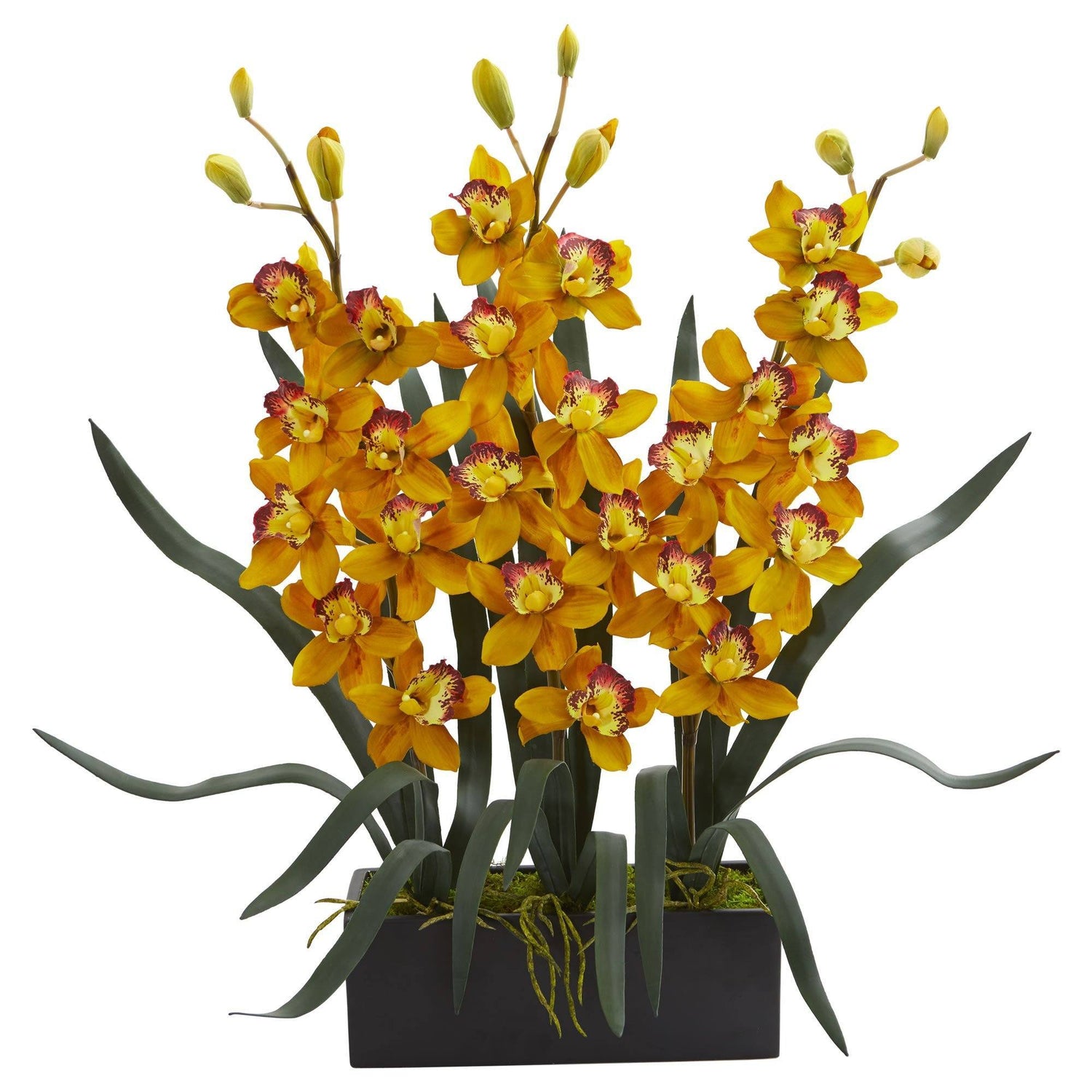 Cymbidium Orchid Artificial Arrangement in Black Vase