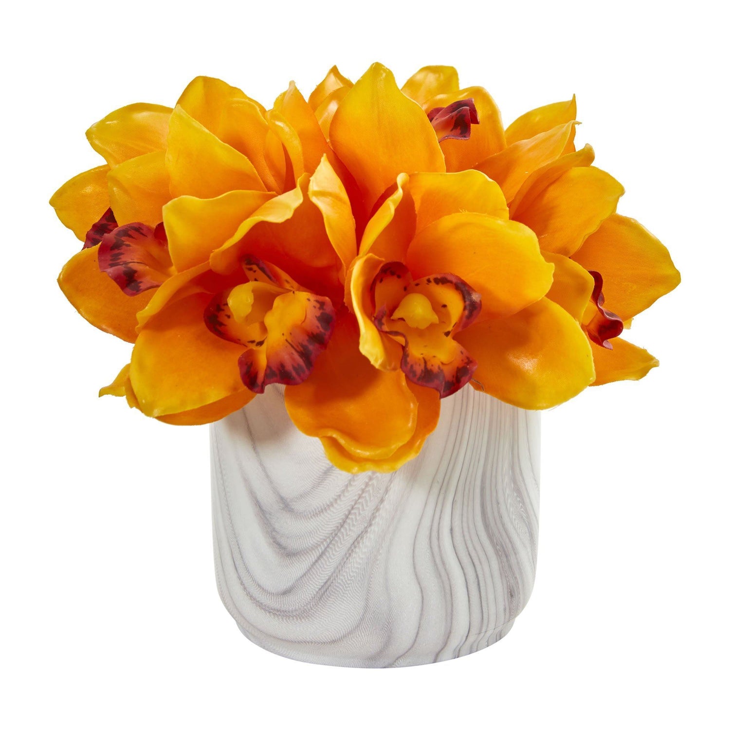 Cymbidium Orchid Artificial Arrangement in Marble Vase