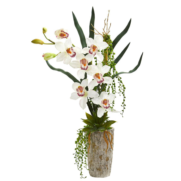 Cymbidium Orchid Artificial Arrangement in Planter