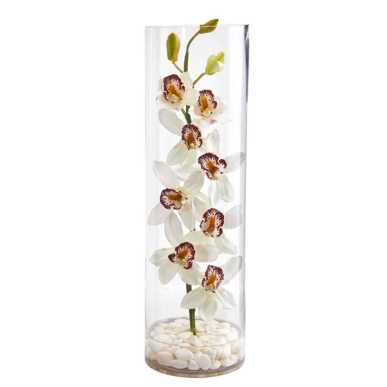 Cymbidium Orchid Artificial Arrangement in Tall Cylinder Vase