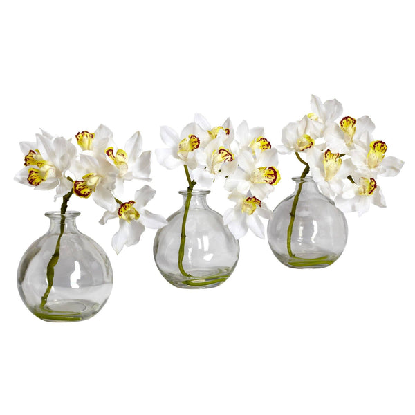 Cymbidium w/Vase  Silk Flower Arrangement (Set of 3)