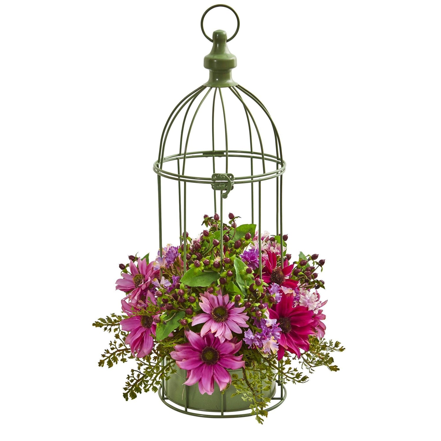 Daisy Artificial Arrangement in Decorative Bird Cage